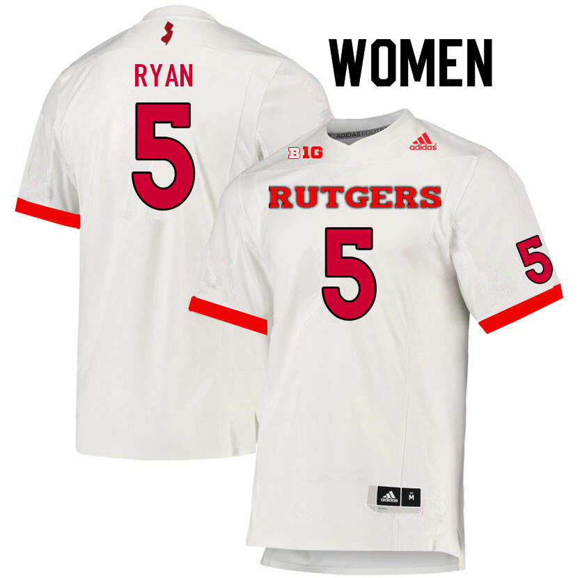 Women #5 Sean Ryan Rutgers Scarlet Knights College Football Jerseys Sale-White